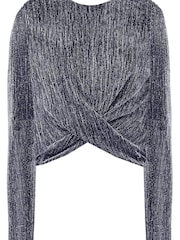 Ro&Zo Silver Sparkle Jersey Twist Front Top - Image 5 of 6