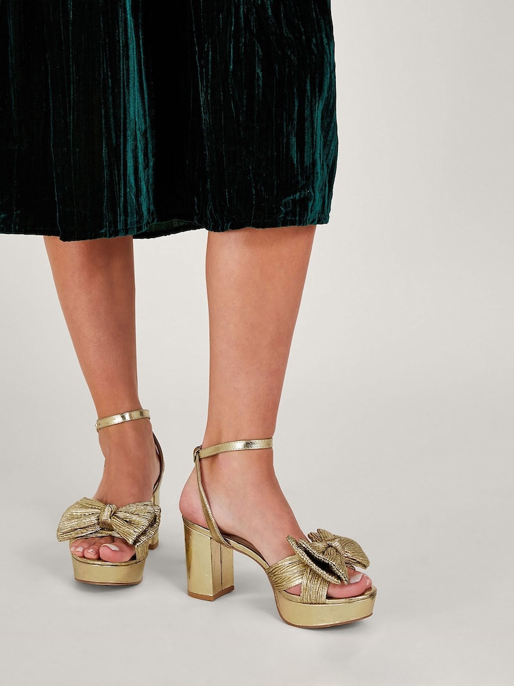 Monsoon Gold Metallic Bow Platform Heels - Image 1 of 1 Monsoon Gold Metallic Bow Platform Heels - Image 1 of 1