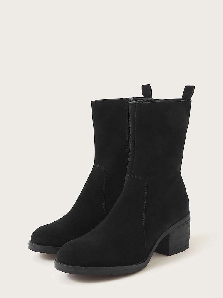 Monsoon Black Suede Heeled Ankle Boots - Image 2 of 4