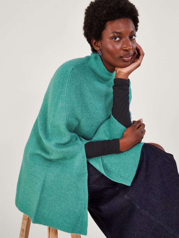 Monsoon Green Ribbed Poncho - Image 2 of 5