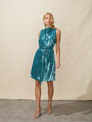 Ro&Zo Blue Sequin Short Belted Dress - Image 4 of 9