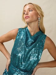 Ro&Zo Blue Sequin Short Belted Dress - Image 7 of 9