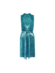 Ro&Zo Blue Sequin Short Belted Dress - Image 9 of 9