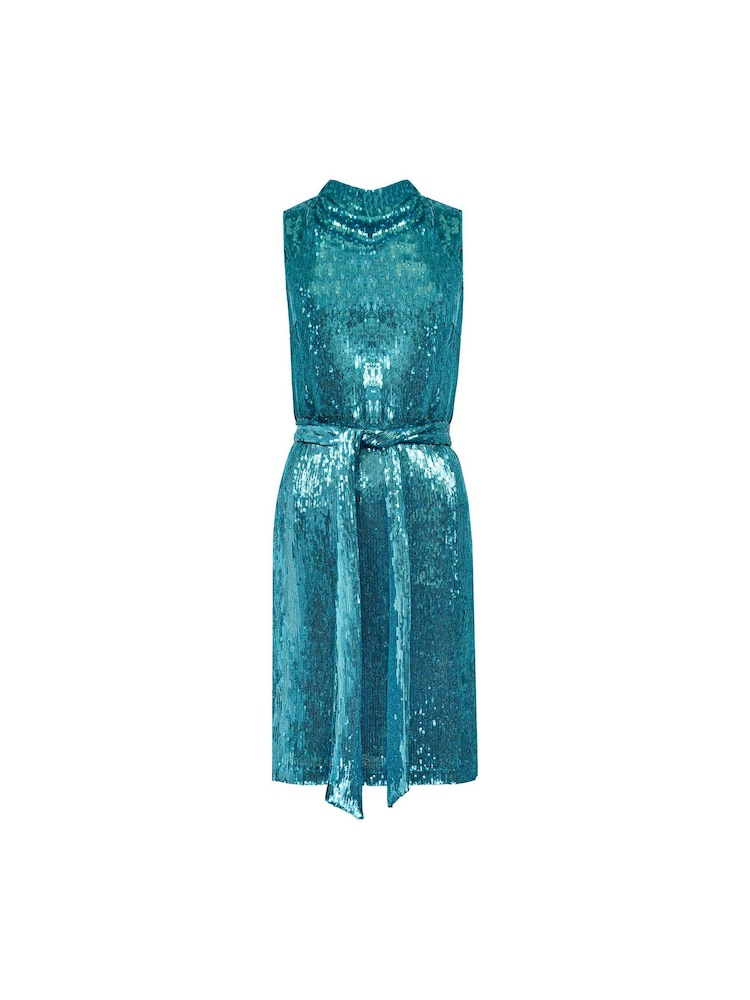 Ro&Zo Blue Sequin Short Belted Dress - Image 9 of 9