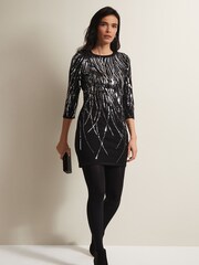 Phase Eight Black Nikki Sequin Mini Dress - Image 3 of 5