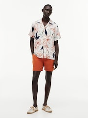 Tommy Hilfiger Cream Regular Tropical Print Linen Short Sleeve Shirt - Image 3 of 5