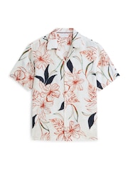 Tommy Hilfiger Cream Regular Tropical Print Linen Short Sleeve Shirt - Image 5 of 5