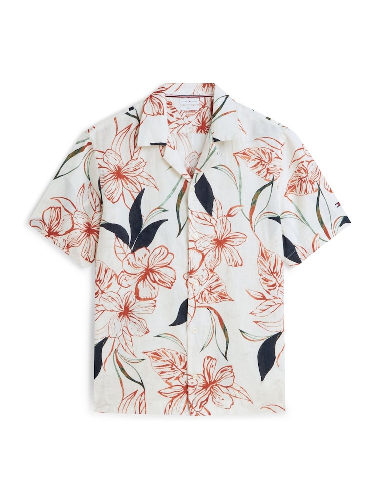 Tommy Hilfiger Cream Regular Tropical Print Linen Short Sleeve Shirt - Image 5 of 5 Tommy Hilfiger Cream Regular Tropical Print Linen Short Sleeve Shirt - Image 5 of 5