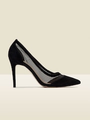 Sosandar Black Maya Suede Stiletto Court Shoe With Mesh Detail - Image 1 of 3