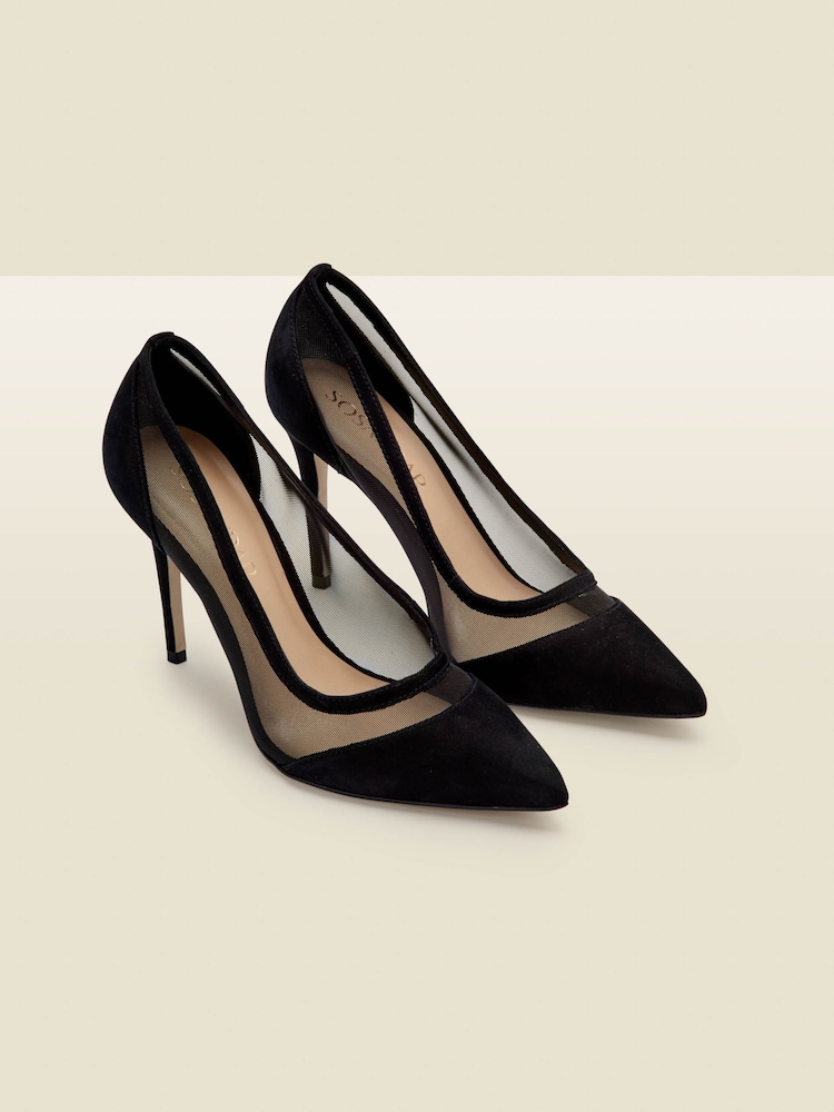 Sosandar Black Maya Suede Stiletto Court Shoe With Mesh Detail - Image 2 of 3