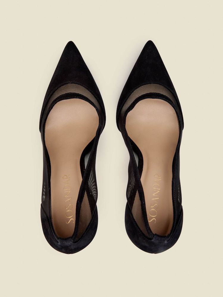 Sosandar Black Maya Suede Stiletto Court Shoe With Mesh Detail - Image 3 of 3