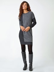 Roman Grey Colour Block Knitted Jumper Dress - Image 4 of 6