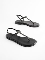 Black Forever Comfort® Leather Toe Thong Sandals - Image 4 of 9