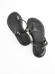Black Forever Comfort® Leather Toe Thong Sandals - Image 6 of 9