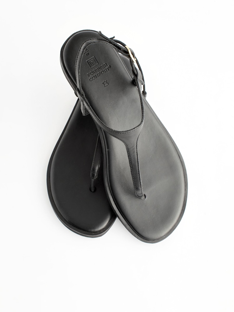 Black Forever Comfort® Leather Toe Thong Sandals - Image 7 of 9