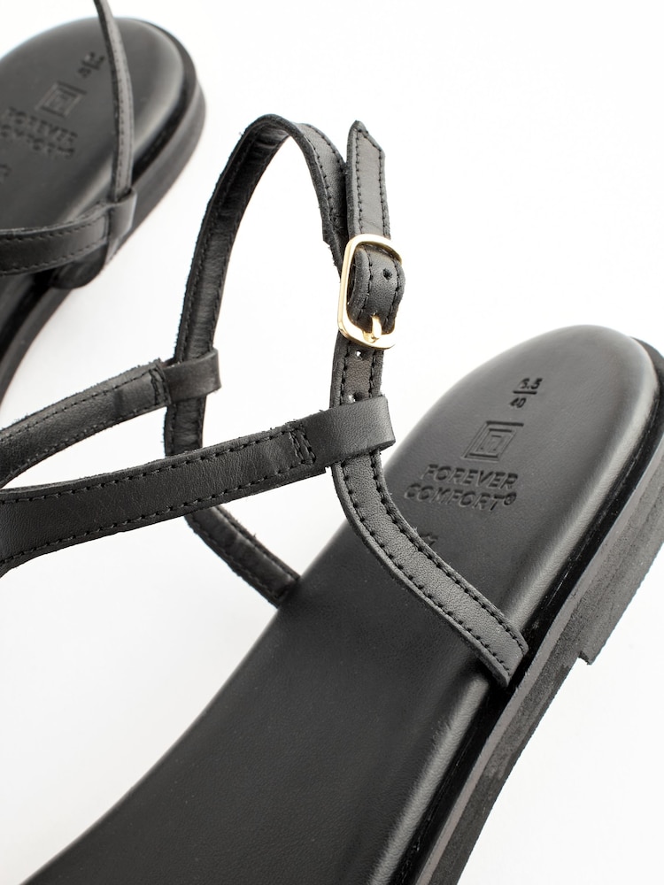 Black Forever Comfort® Leather Toe Thong Sandals - Image 9 of 9
