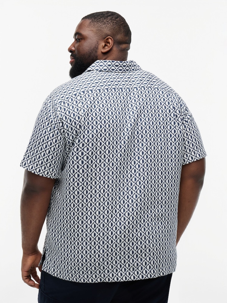Tommy Hilfiger Blue Plus Regular Linen Blend Print Short Sleeve Shirt - Image 2 of 5 Tommy Hilfiger Blue Plus Regular Linen Blend Print Short Sleeve Shirt - Image 2 of 5