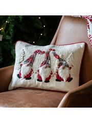 Gallery Home White Christmas Gonks 100% Cotton Cushion Cover 35x50cm - Image 1 of 3