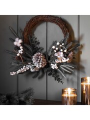 Gallery Home Green Christmas Mixed Pine & Cotton Wreath 450x120x450mm - Image 1 of 3