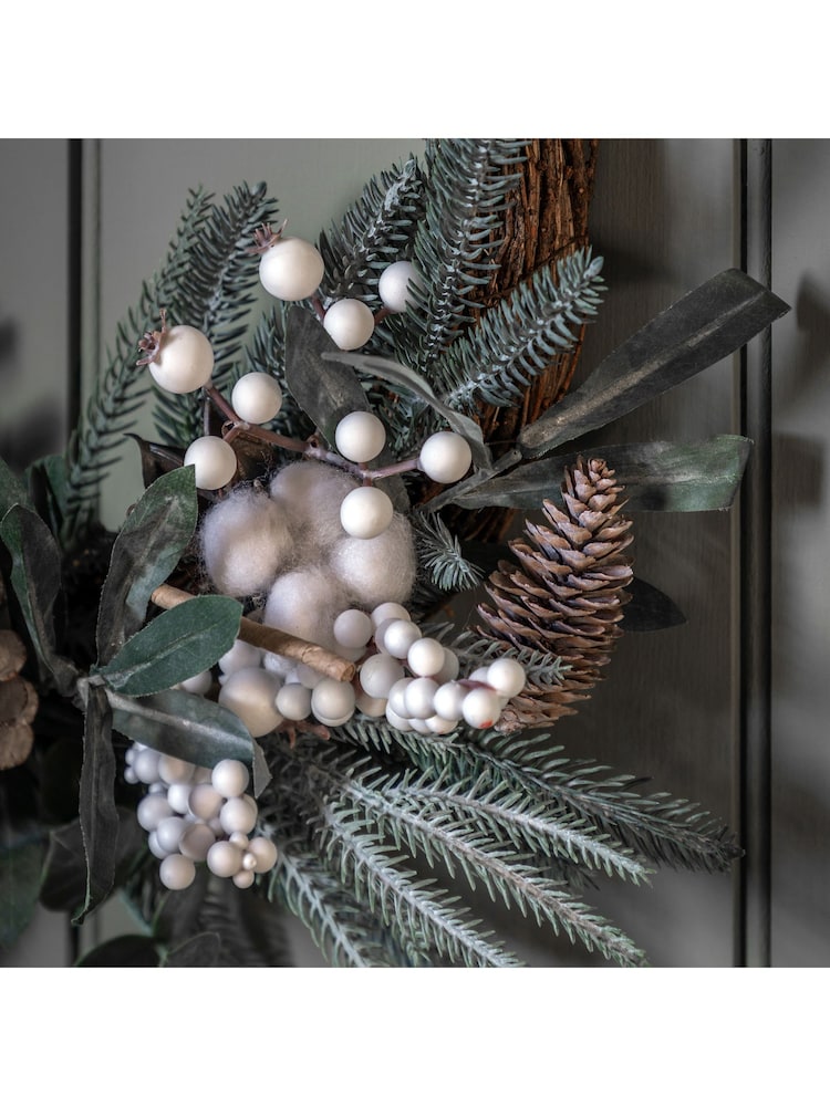 Gallery Home Green Christmas Mixed Pine & Cotton Wreath 450x120x450mm - Image 2 of 3