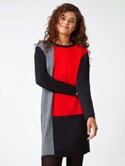 Roman Red Colour Block Knitted Jumper Dress - Image 1 of 5
