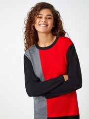 Roman Red Colour Block Knitted Jumper Dress - Image 4 of 5