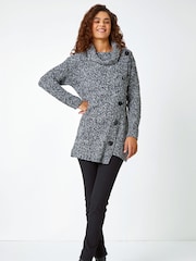 Roman Black Button Roll Neck Wrap Jumper - Image 3 of 5