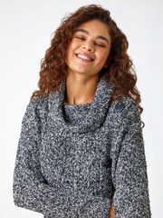Roman Black Button Roll Neck Wrap Jumper - Image 4 of 5