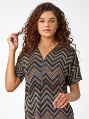Roman Metallic Shimmer Zig Zag Zip Front Top - Image 1 of 5