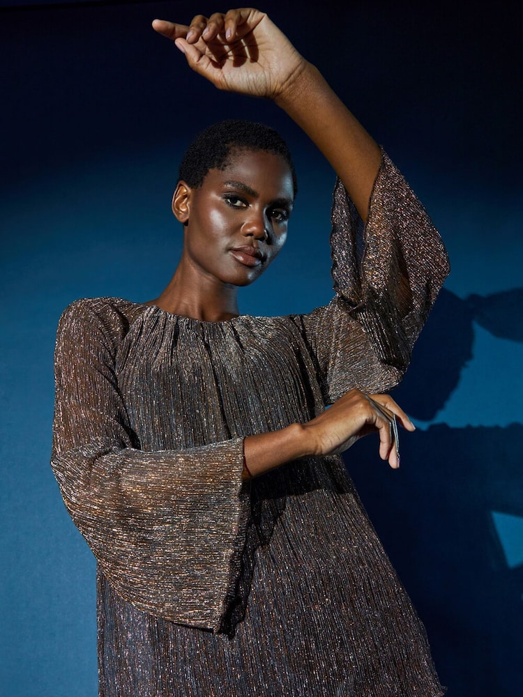 Roman Metallic Shimmer Plisse Stretch Top - Image 1 of 5
