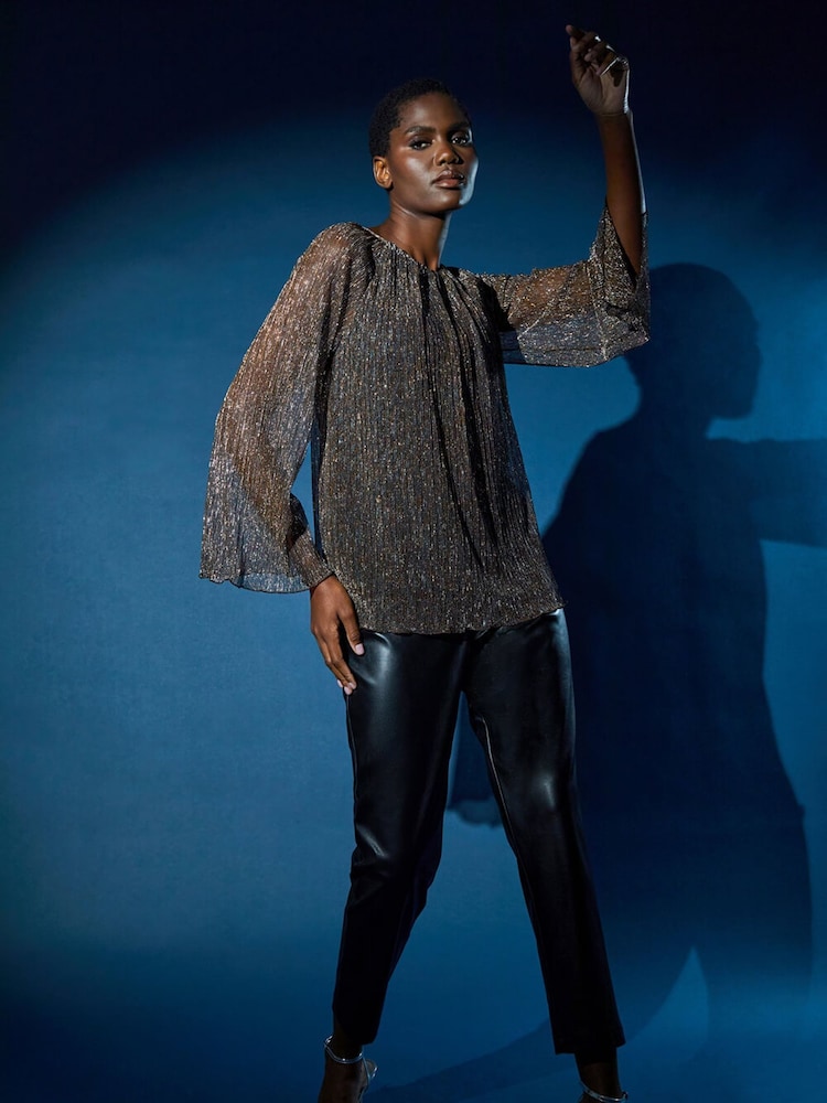 Roman Metallic Shimmer Plisse Stretch Top - Image 2 of 5