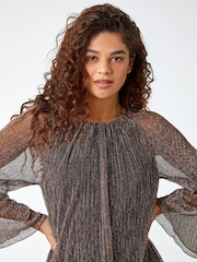 Roman Metallic Shimmer Plisse Stretch Top - Image 4 of 5