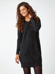 Roman Black Sequin Detail Stretch Jumper Dress - Image 1 of 5