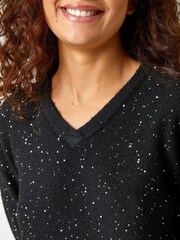 Roman Black Sequin Detail Stretch Jumper Dress - Image 5 of 5