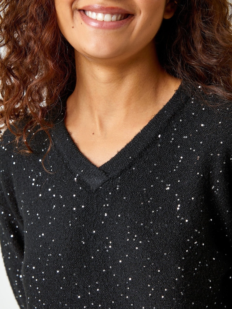 Roman Black Sequin Detail Stretch Jumper Dress - Image 5 of 5