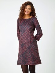 Roman Red Check Turn Sleeve Pocket Shift Dress - Image 1 of 5