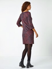 Roman Red Check Turn Sleeve Pocket Shift Dress - Image 2 of 5