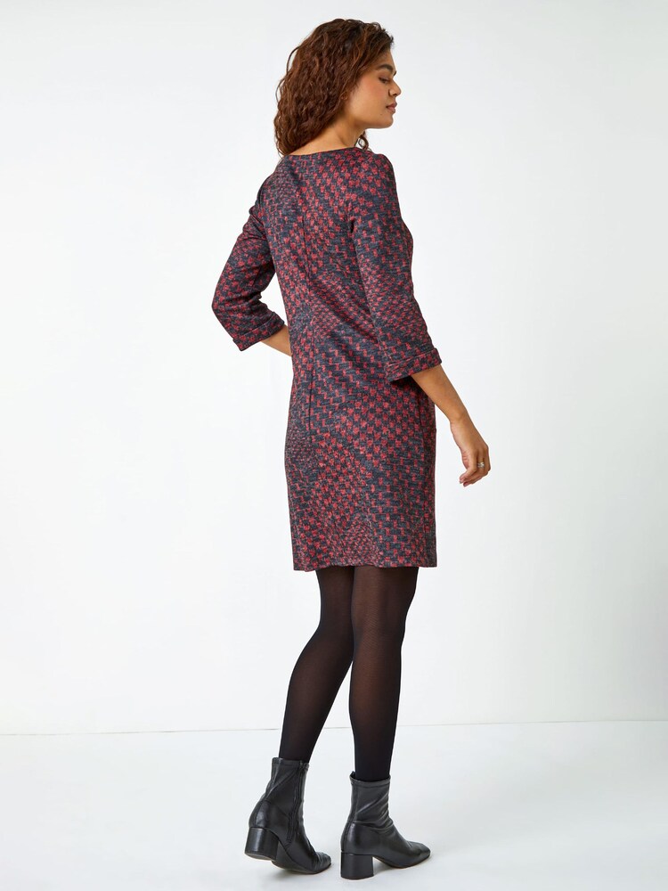 Roman Red Check Turn Sleeve Pocket Shift Dress - Image 2 of 5