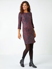 Roman Red Check Turn Sleeve Pocket Shift Dress - Image 3 of 5