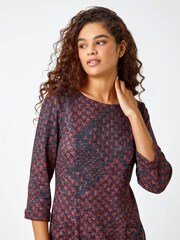 Roman Red Check Turn Sleeve Pocket Shift Dress - Image 4 of 5