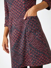Roman Red Check Turn Sleeve Pocket Shift Dress - Image 5 of 5