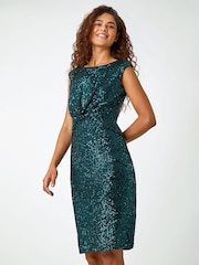 Roman Green Sequin Twist Front Stretch Dress - Image 1 of 5