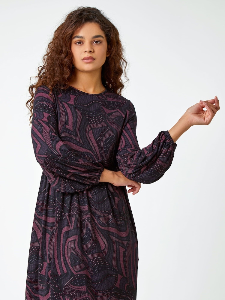 Roman Pink Swirl Pocket Stretch Smock Dress - Image 2 of 5
