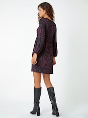 Roman Pink Swirl Pocket Stretch Smock Dress - Image 3 of 5