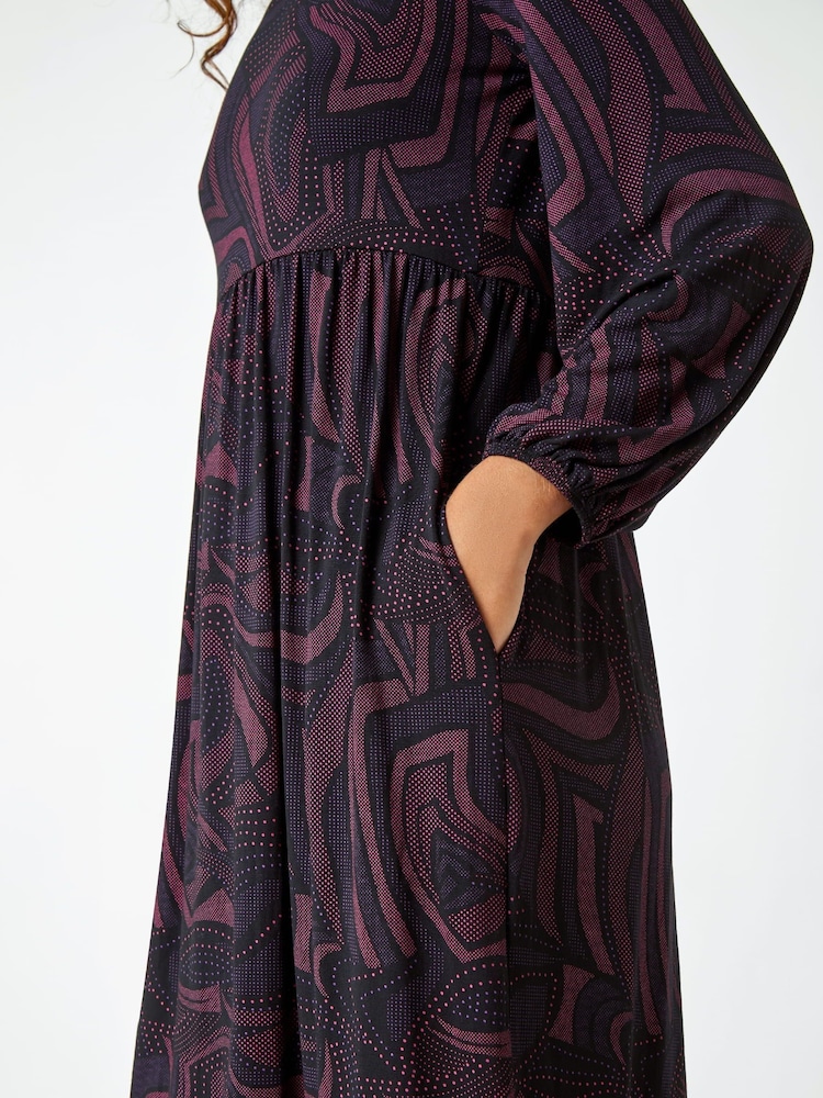 Roman Pink Swirl Pocket Stretch Smock Dress - Image 5 of 5 Roman Pink Swirl Pocket Stretch Smock Dress - Image 5 of 5