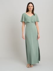 Gina Bacconi Green Peaches V-Neck Chiffon Frill Maxi Dress - Image 2 of 4