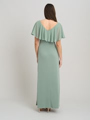 Gina Bacconi Green Peaches V-Neck Chiffon Frill Maxi Dress - Image 3 of 4
