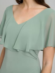 Gina Bacconi Green Peaches V-Neck Chiffon Frill Maxi Dress - Image 4 of 4