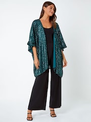 Roman Green Embellished Sequin Cape Jacket - Image 1 of 5