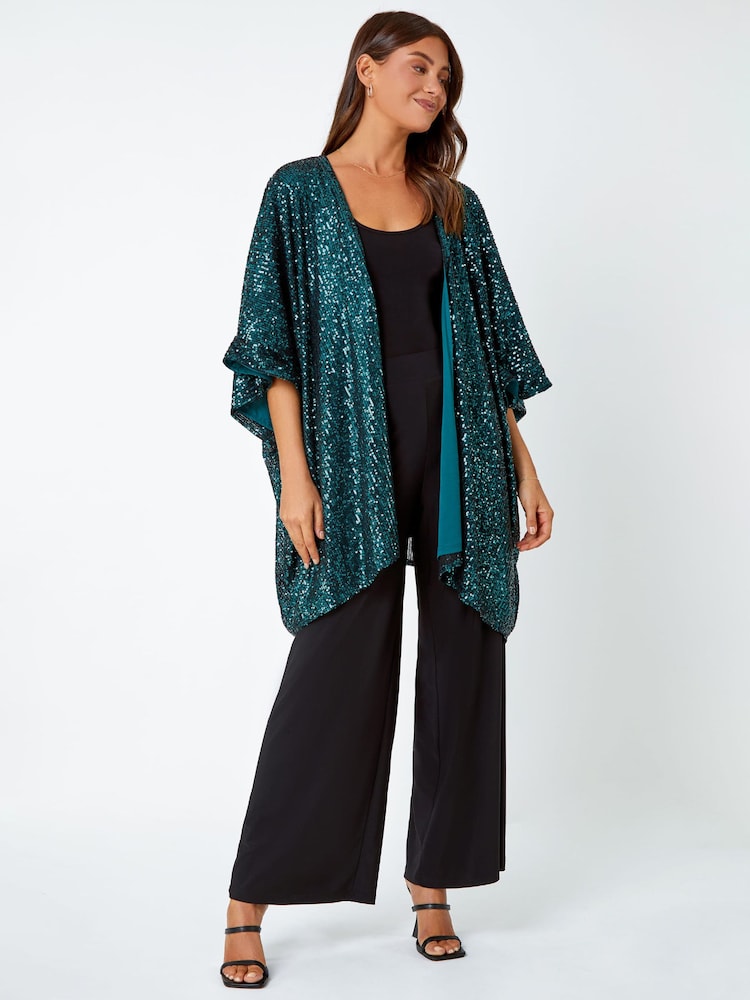 Roman Green Embellished Sequin Cape Jacket - Image 1 of 5